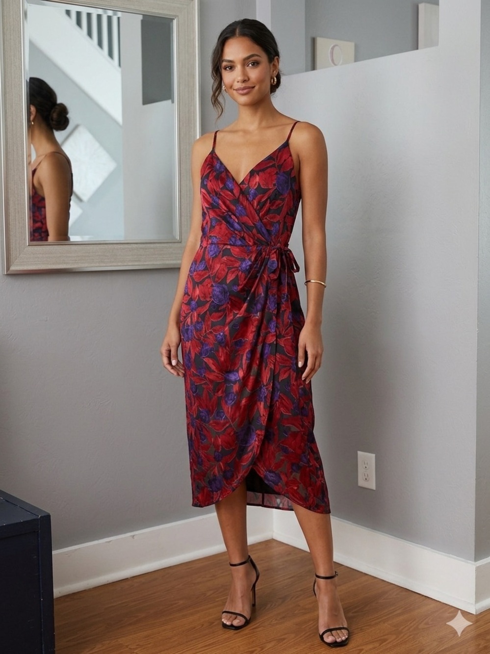 NWT Worthington burnout floral print faux wrap whimsy-goth tank dress size med